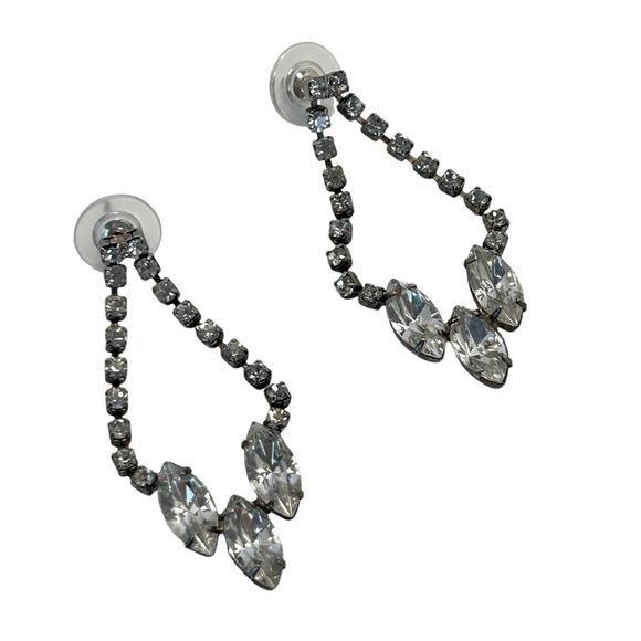 VINTAGE EARRINGS Pierced Ear posts Rhinestones Dangling Silver color OS fits all - Picture 1 of 3